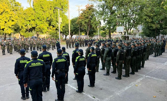 Policías y soldados en formación 