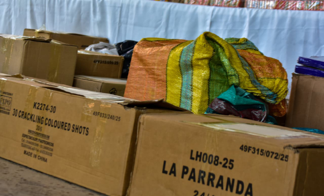 Pólvora que fue hallada oculta en cajas 